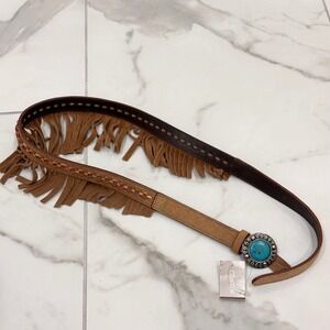 Chico's Brown Fringe Belt with Turquoise Accent 
SIZE SMALL ( see measurements)